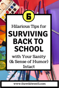 back to school survival tips pin image with school supplies