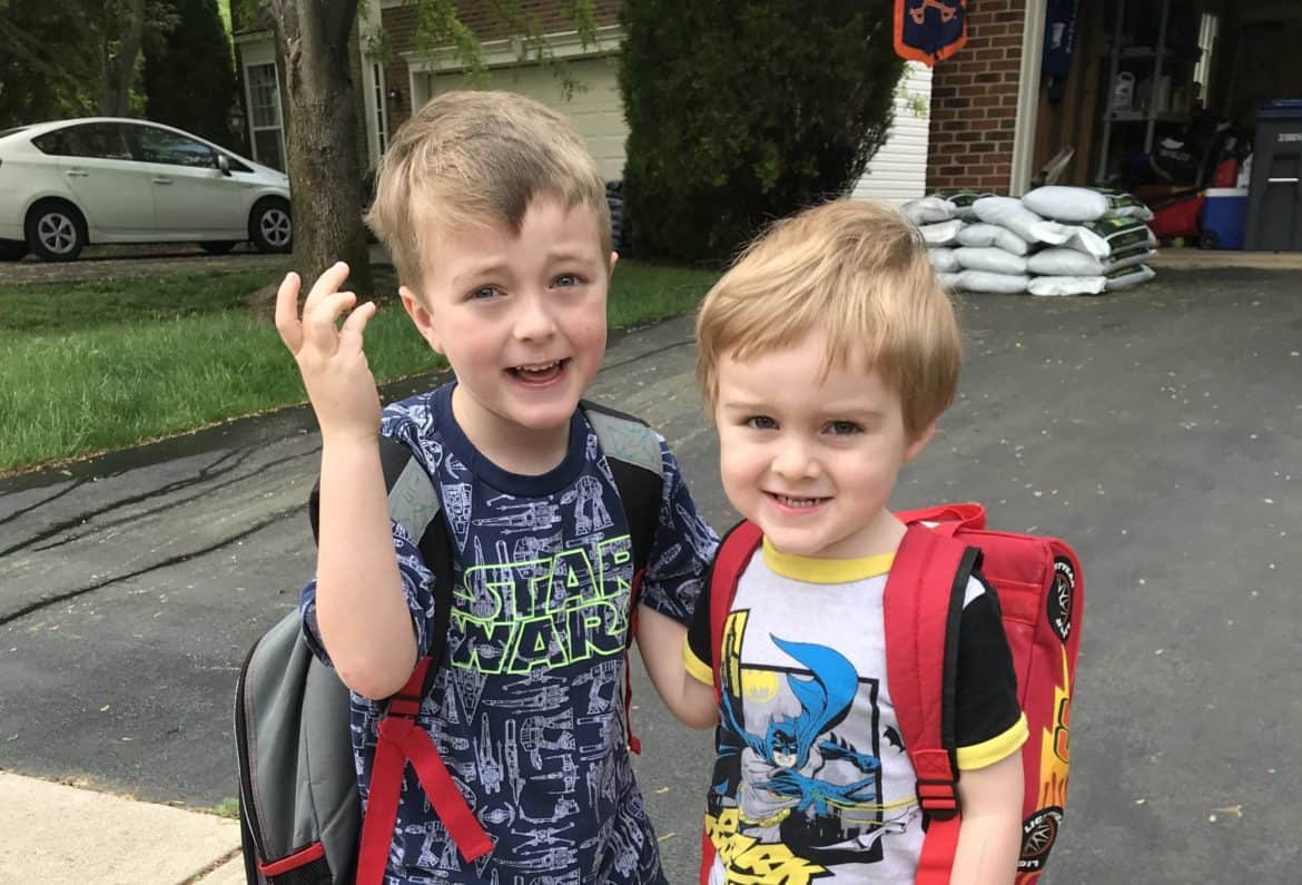 Back to school survival tips featured image: 2 boys getting ready for Kindergarten and Preschool