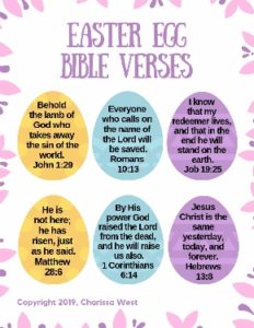 Easy Easter Egg Bible Verse for memorization -- Free printables to help kids memorize these Easter scripture verses. A great way to celebrate Easter with kids in a Biblical way.