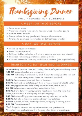 thanksgiving dinner menu and thanksgiving dinner preparation schedule printable