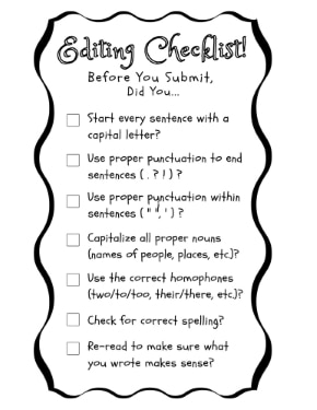 Editing and Proofreading Checklist for Elementary Students smallest version