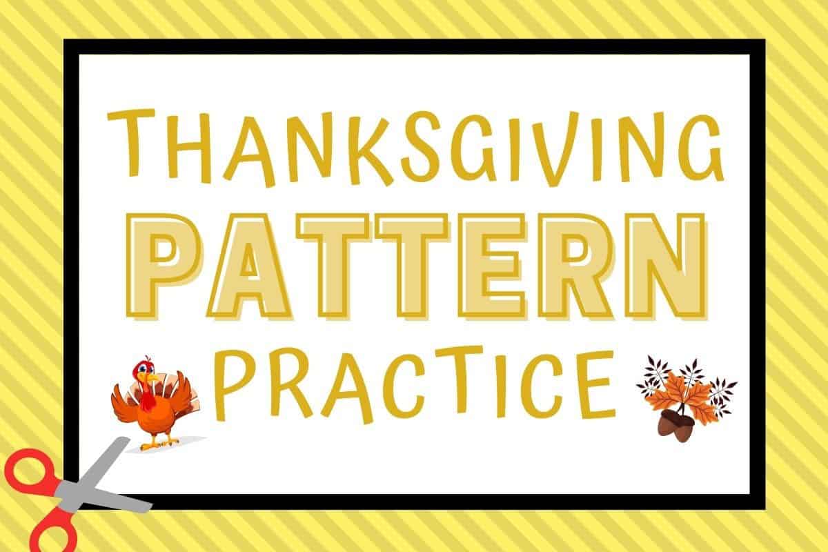 Thanksgiving pattern practice words with scissors and turkey