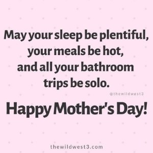 A meme that says Happy Mother's Day! and "May your sleep be plentiful, your meals be hot, and all your bathroom trips be solo."