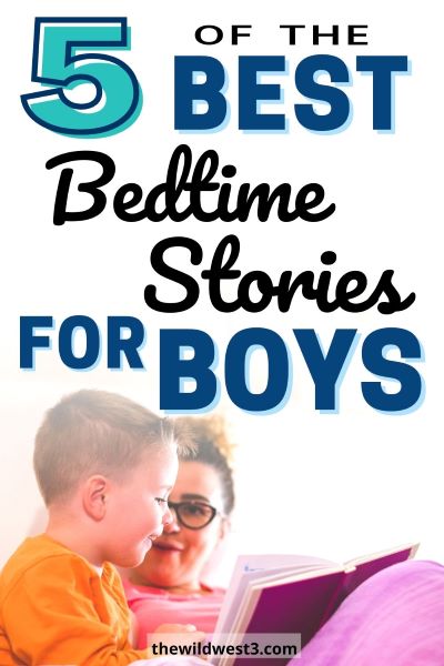 5 of the best bedtime stories for boys test printed over a picture of mom reading to her son in bed