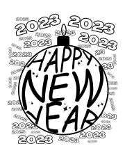 Happy new year 2023 printed on coloring page